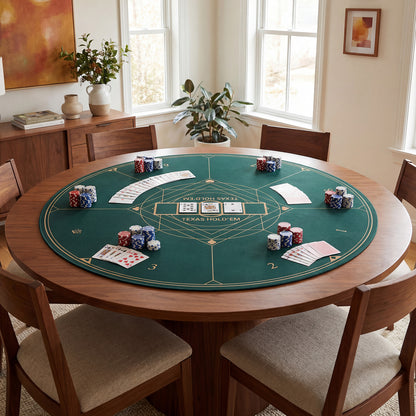 Round Poker Mat for Texas Hold'em 47” Portable Anti-Slip Rubber Base Table Layout-Green