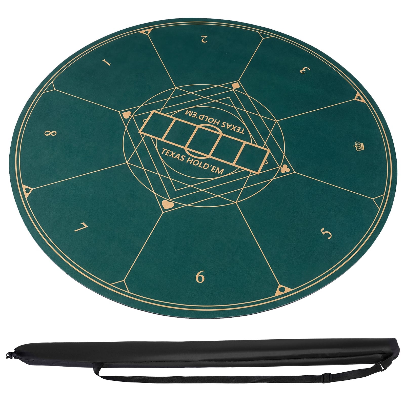 Round Poker Mat for Texas Hold'em 47” Portable Anti-Slip Rubber Base Table Layout-Green