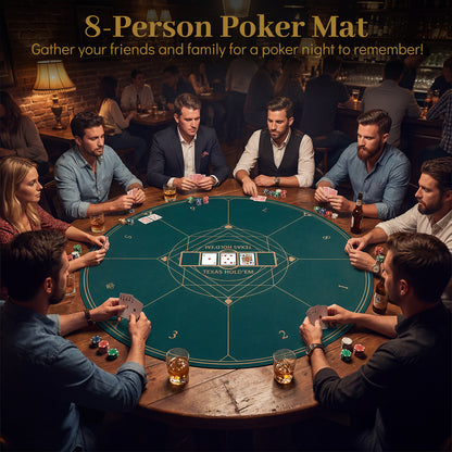 Round Poker Mat for Texas Hold'em 47” Portable Anti-Slip Rubber Base Table Layout-Green