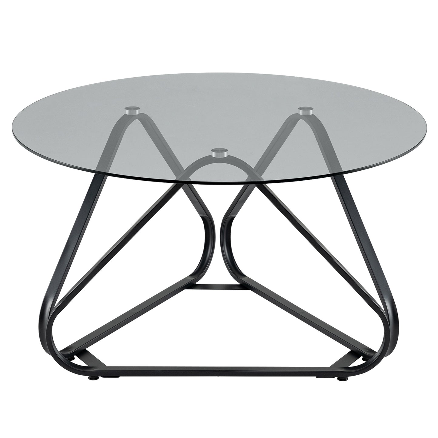 Round Tempered Glass Coffee Table with Triangle Metal Frame for Living Room-Black