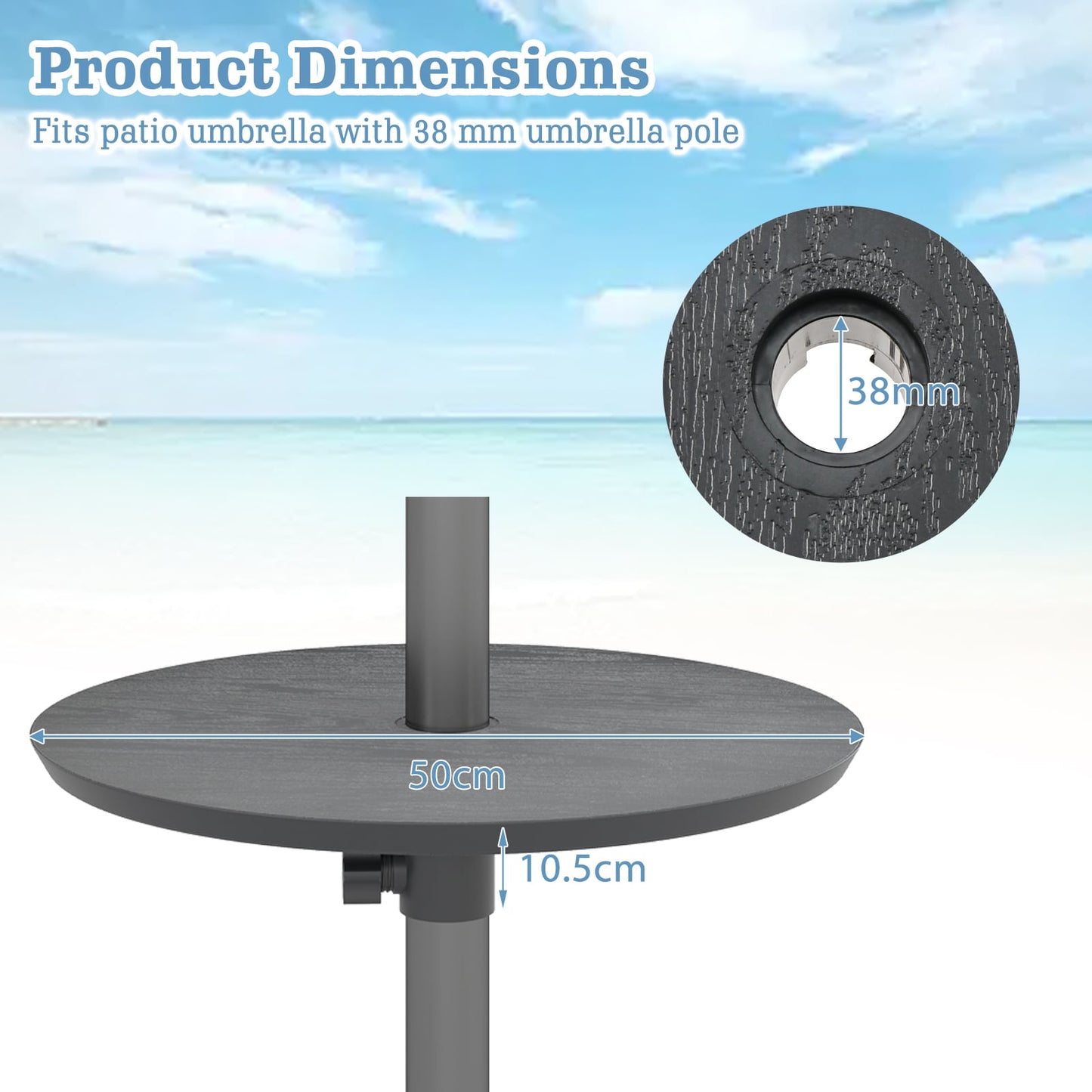 Round Umbrella Table Tray for 38 mm Patio Umbrella Pole