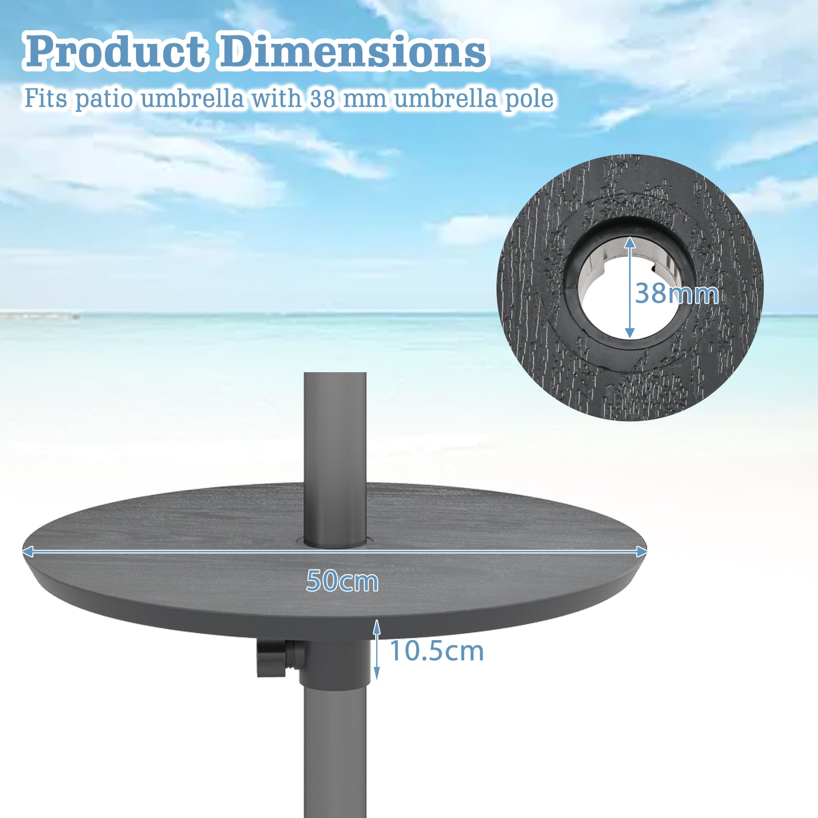 Round Umbrella Table Tray for 38 mm Patio Umbrella Pole
