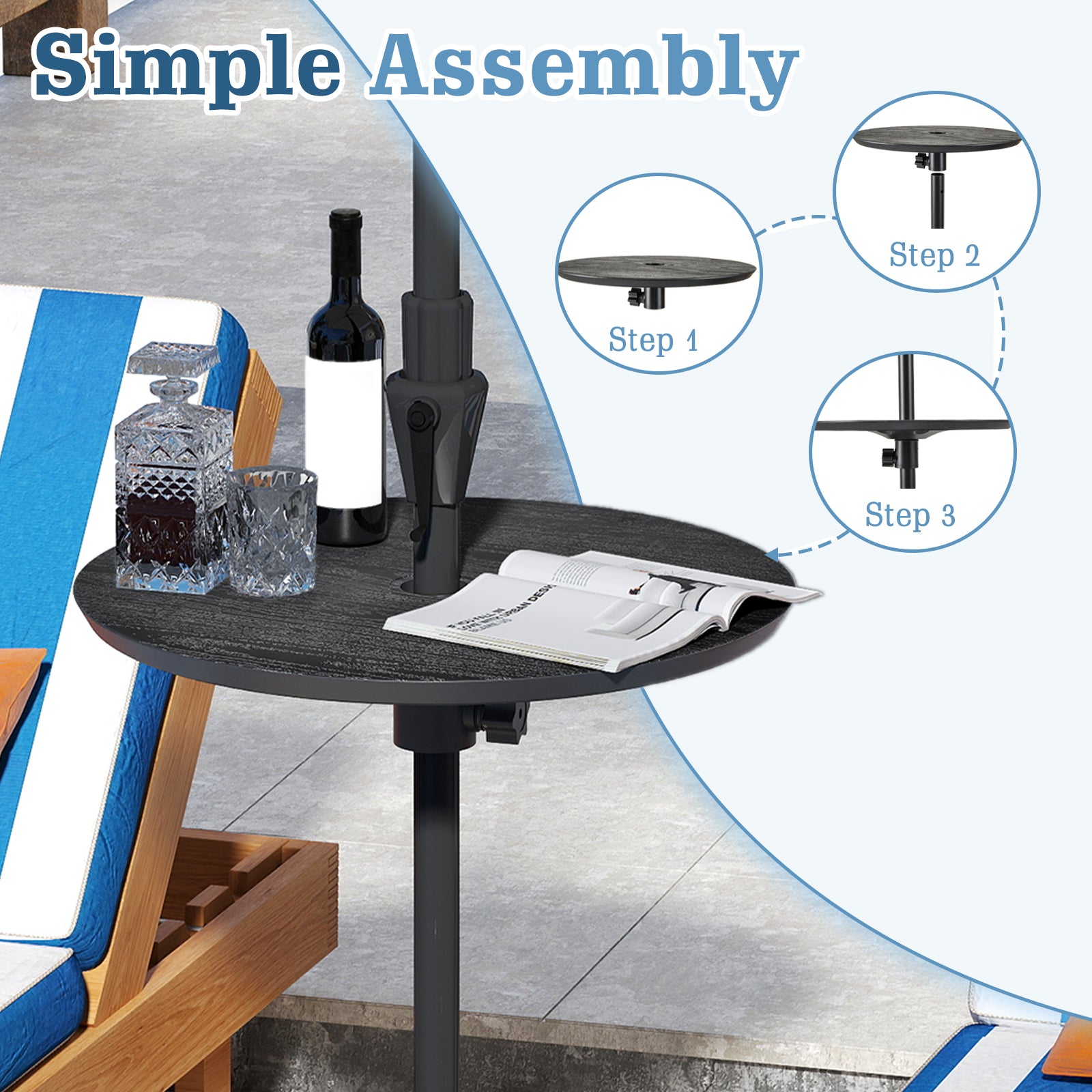 Round Umbrella Table Tray for 38 mm Patio Umbrella Pole
