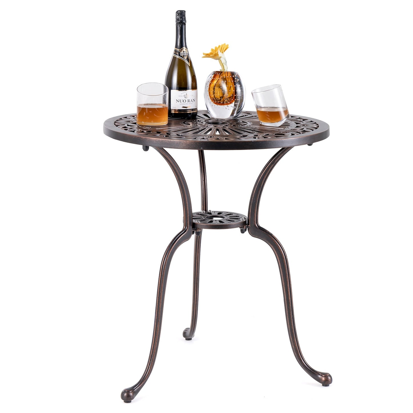 61 cm Round Cast Aluminum Table with 5 cm Umbrella Hole-Copper