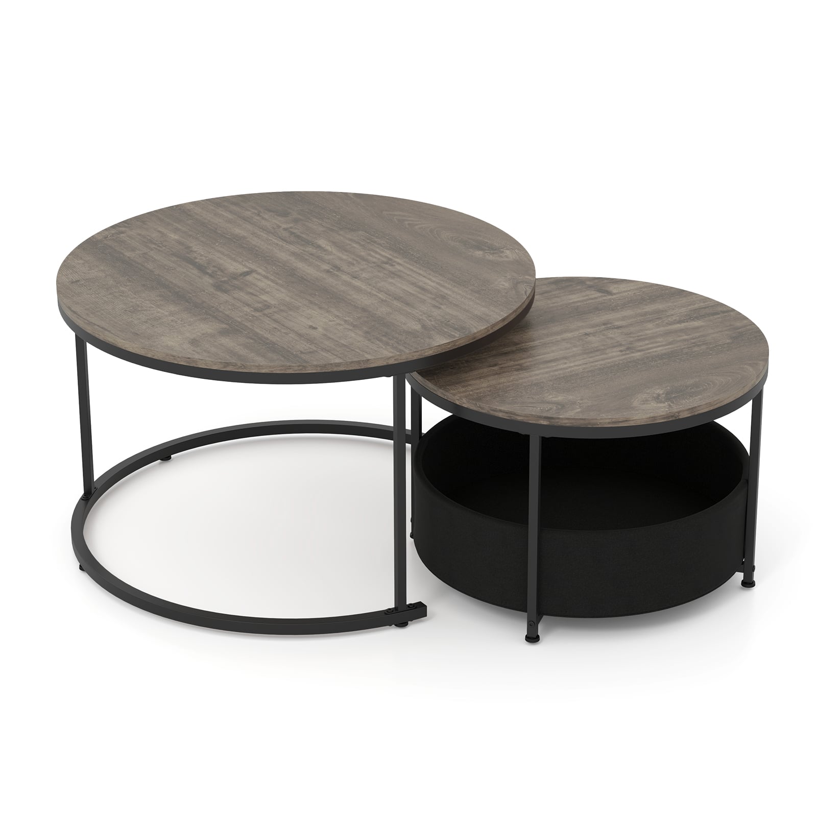 Round Coffee Table Set of 2 Circle Cocktail Table with Storage Basket-Grey