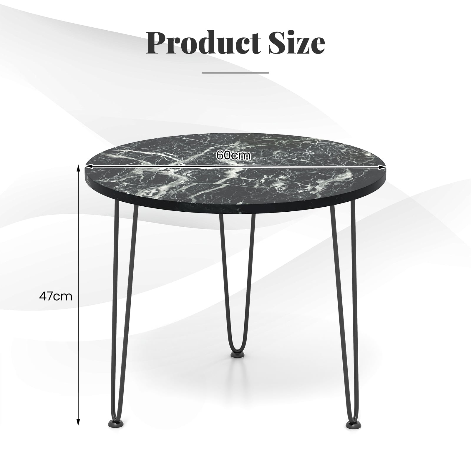 Round Coffee Table Small Faux Marble Accent Table with Thickened Tabletop and Metal Tripod Legs-Black
