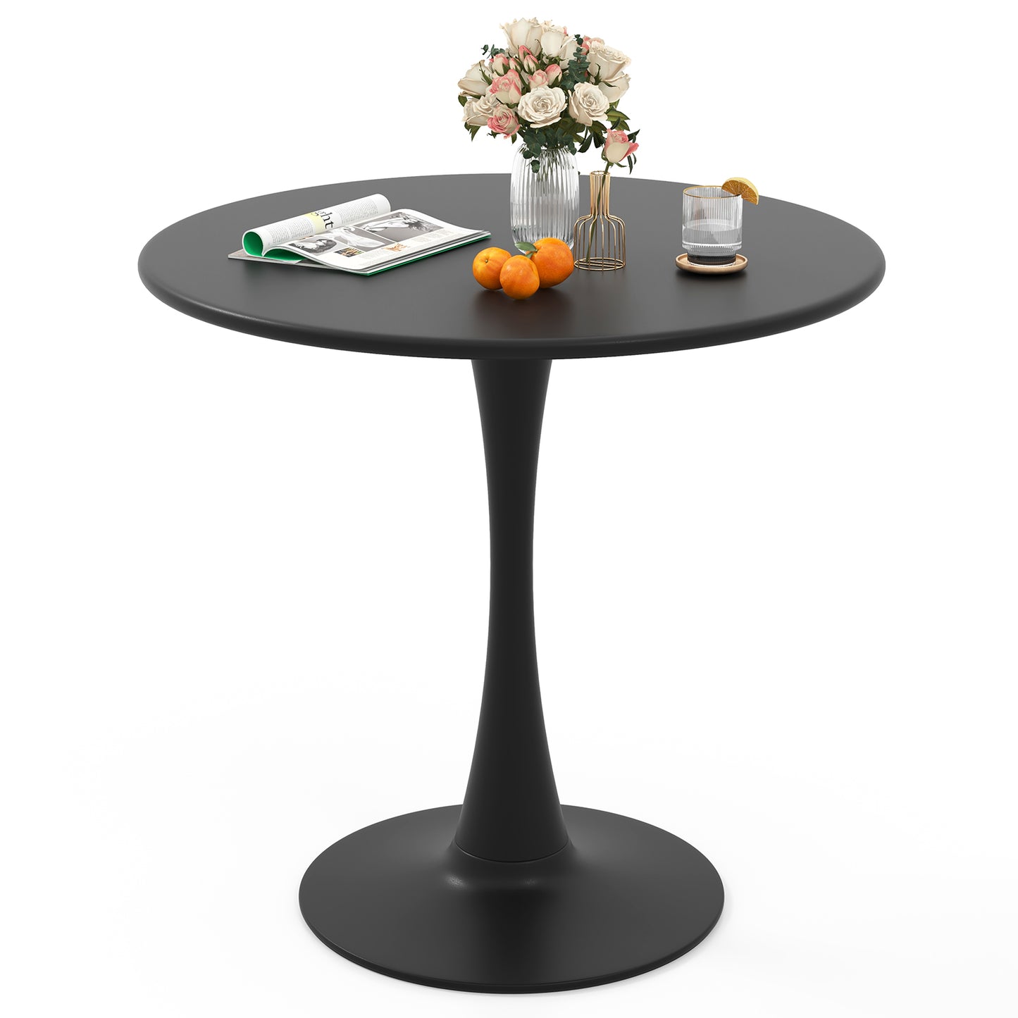 80 cm Round Dining Table Tulip Table with Anti-Slip PP Ring-Black