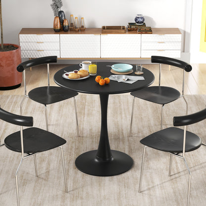 80 cm Round Dining Table Tulip Table with Anti-Slip PP Ring-Black