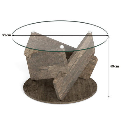 Round Glass Coffee Table 81cm Modern Center Table with Tempered Glass Top-Grey