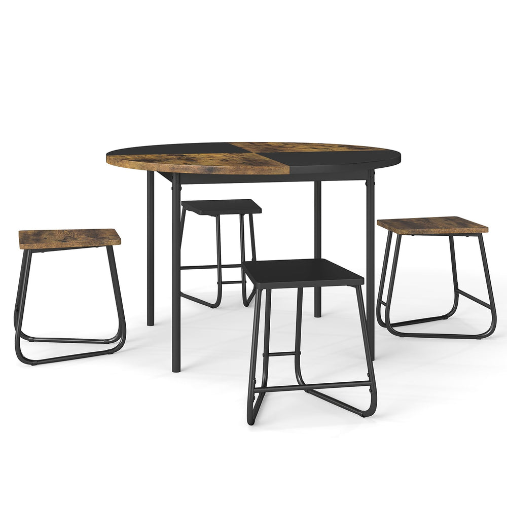 118cm Round Kitchen Table and 4 Stools with Wooden Tabletop-Rustic Brown