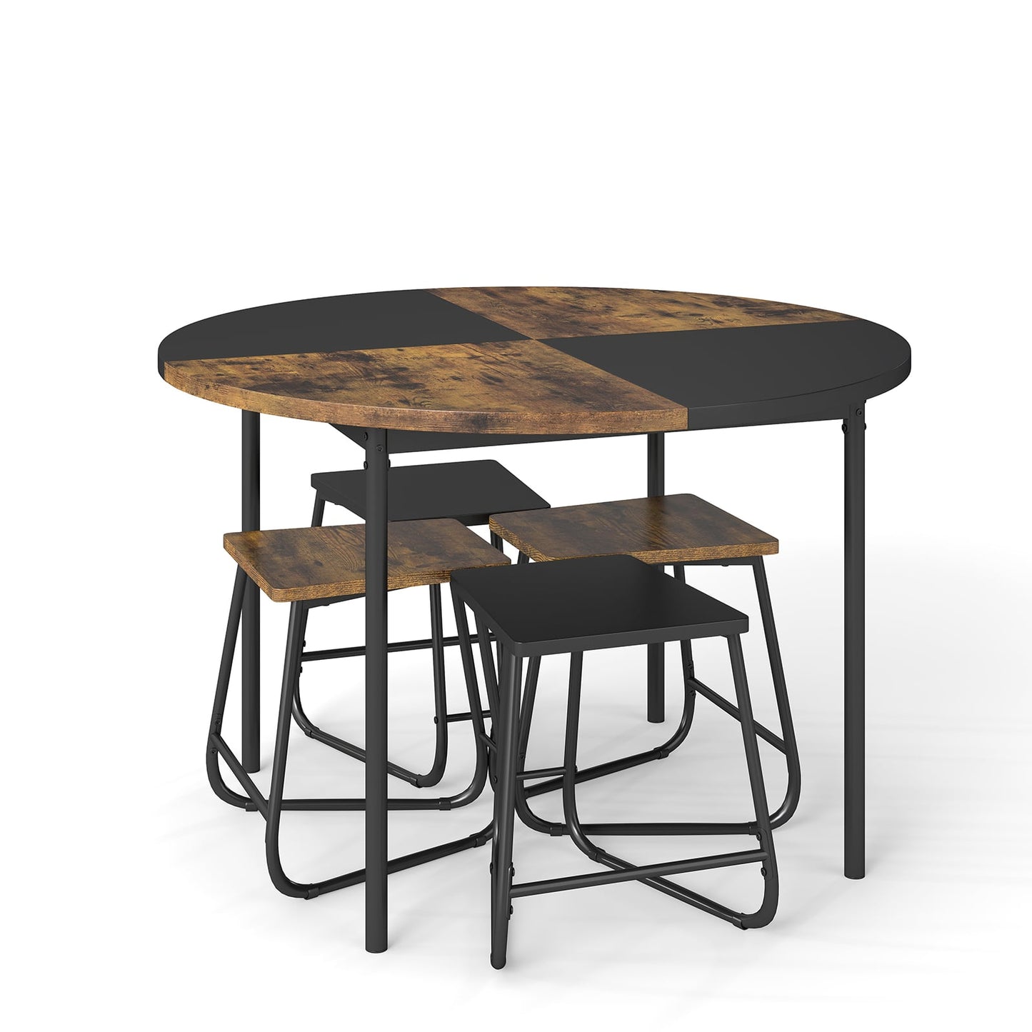 118cm Round Kitchen Table and 4 Stools with Wooden Tabletop-Rustic Brown