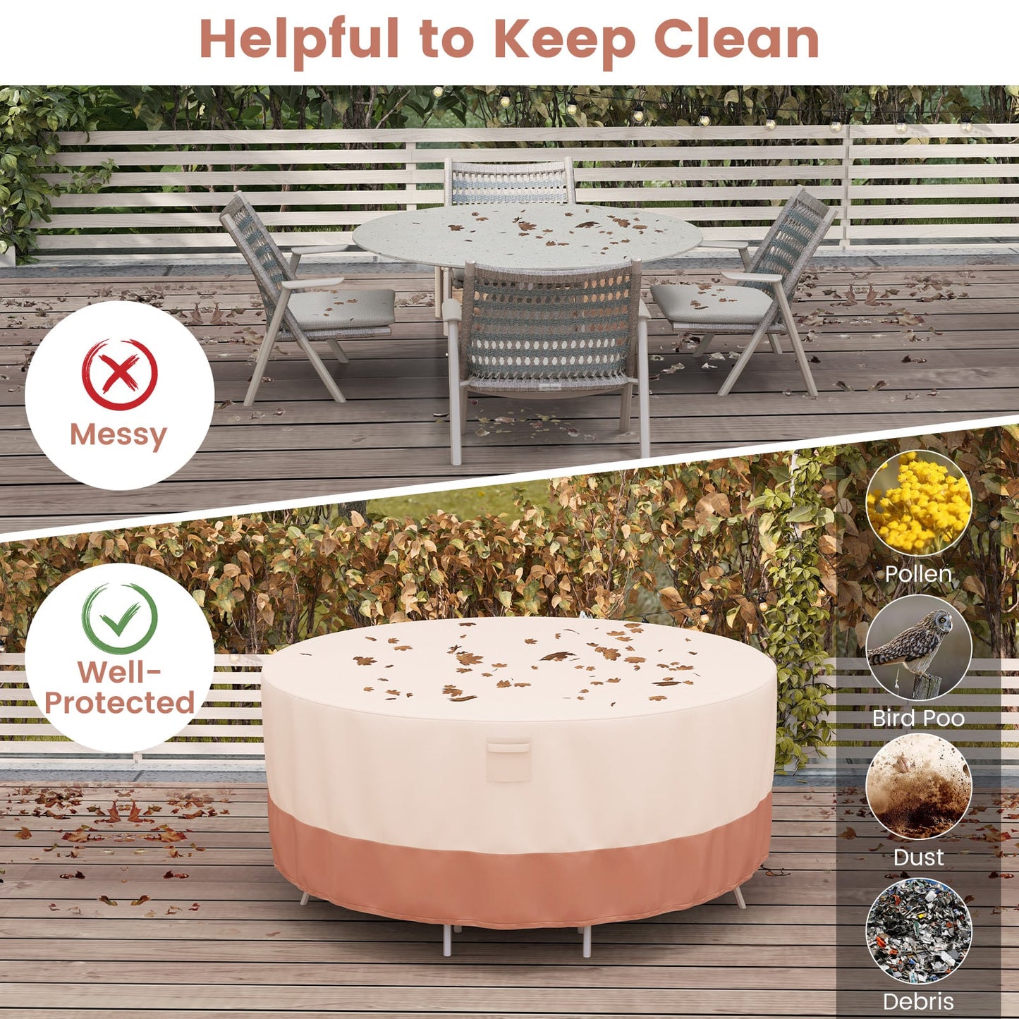 158/181/213 CM Round Patio Furniture Cover-Beige-L