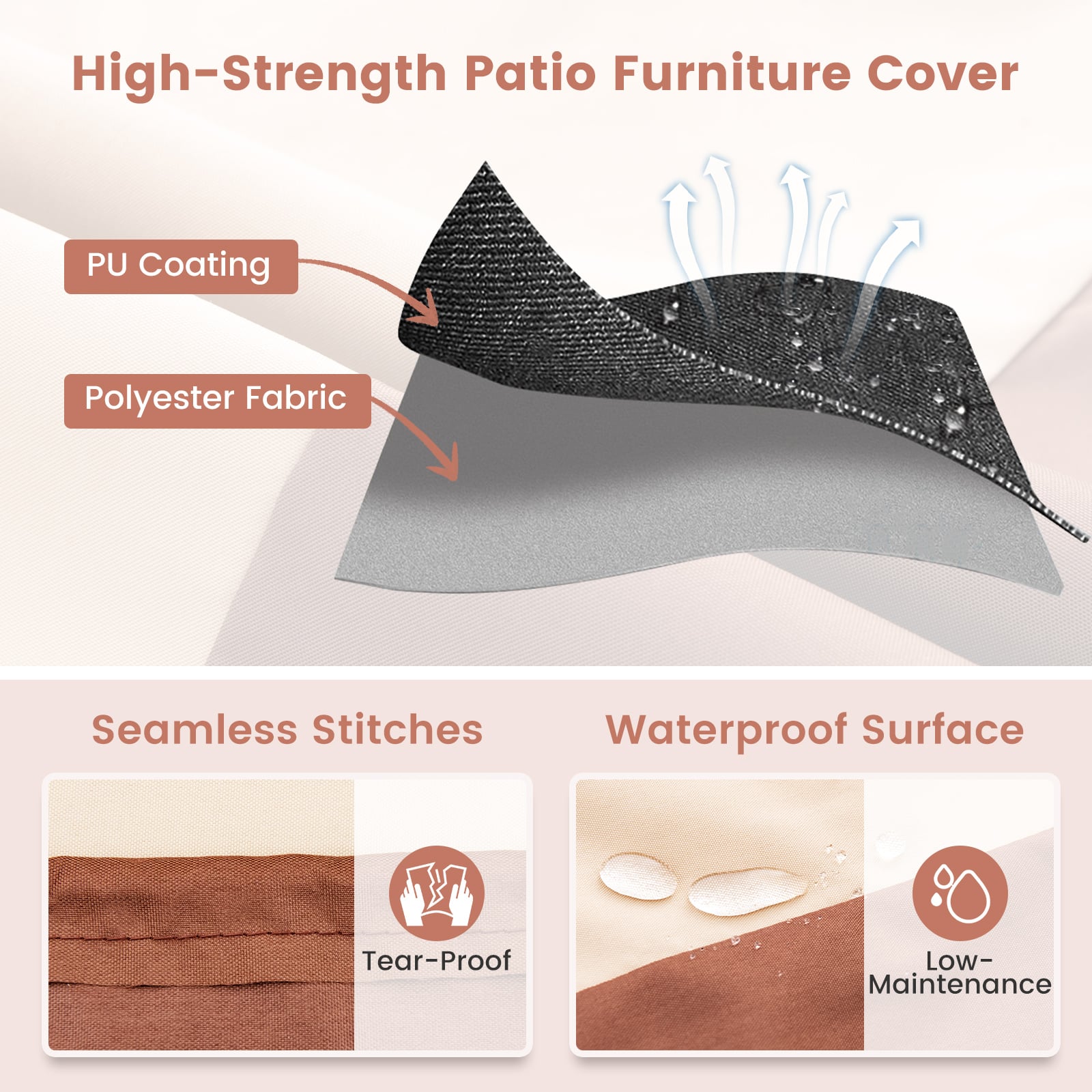 158/181/213 CM Round Patio Furniture Cover-Beige-L