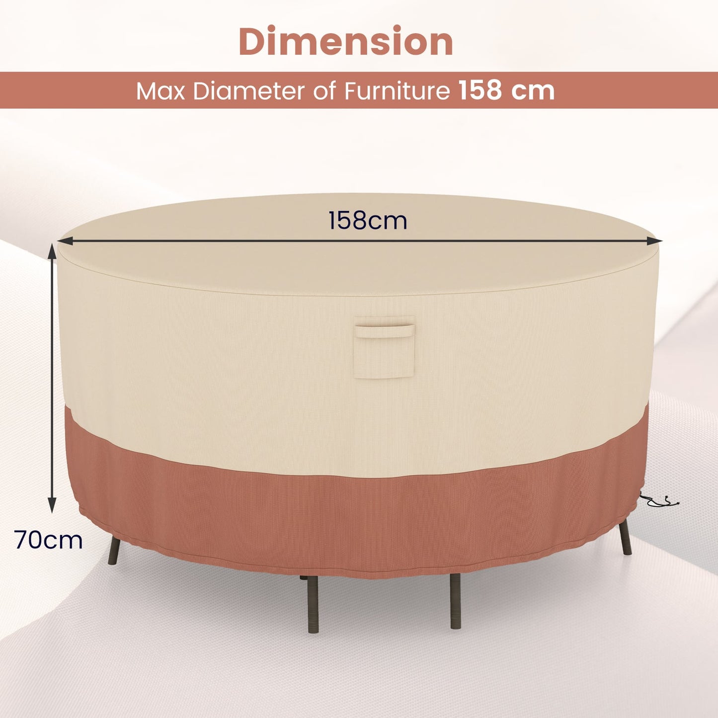 158/181/213 CM Round Patio Furniture Cover-Beige-S
