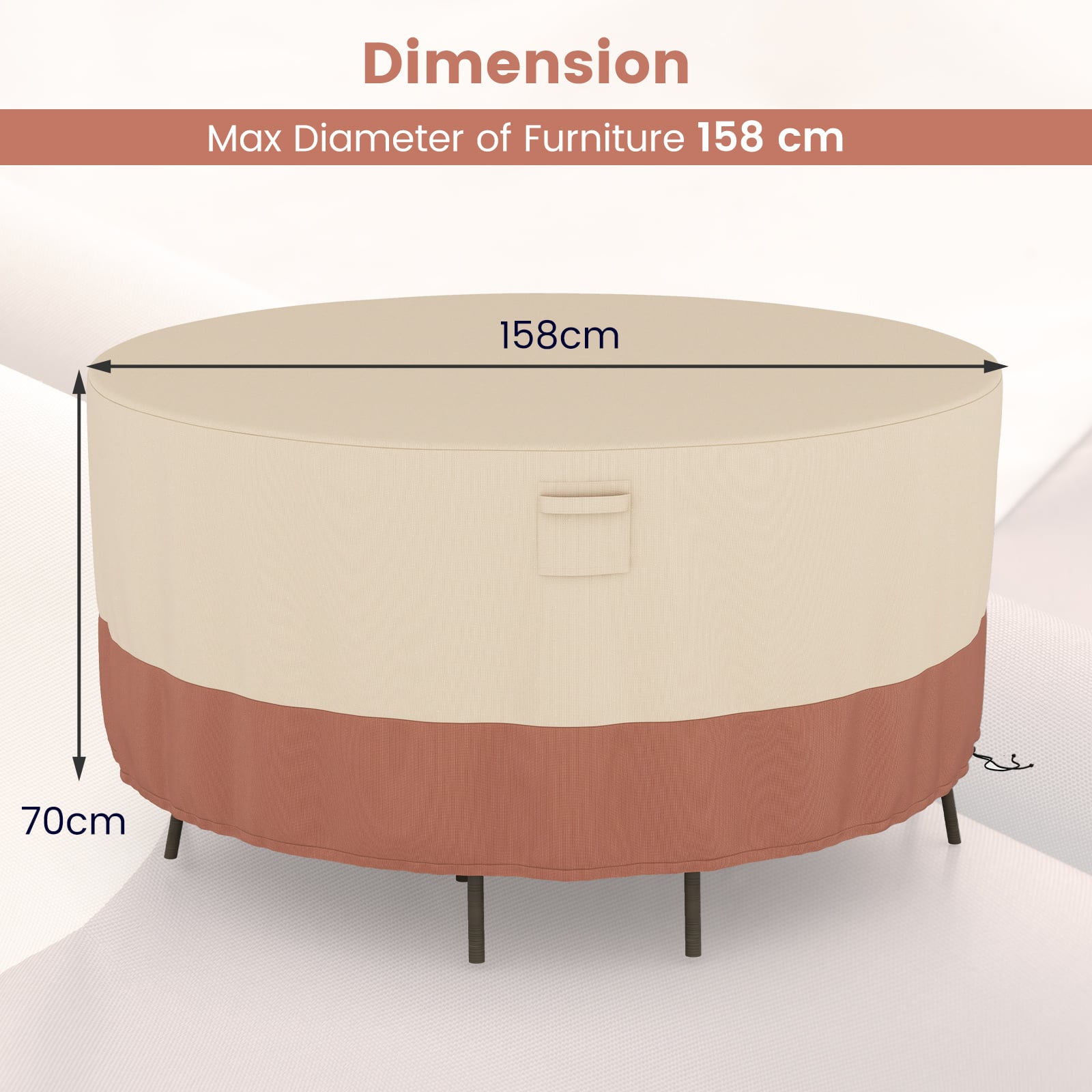 158/181/213 CM Round Patio Furniture Cover-Beige-S