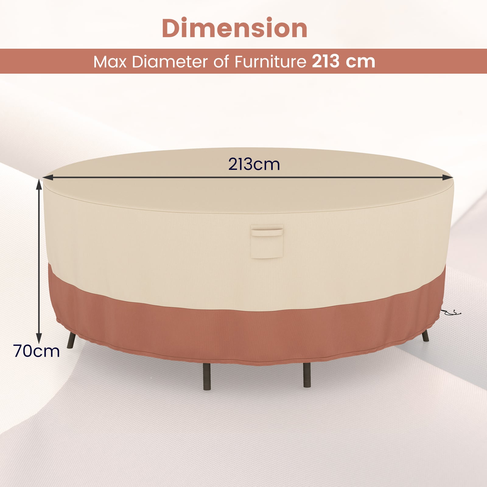 158/181/213 CM Round Patio Furniture Cover-Beige-L