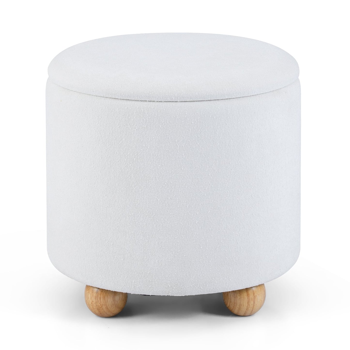 Round Storage Ottoman 45 CM Chenille Fabric Footrest Stool with Removable Lid-White