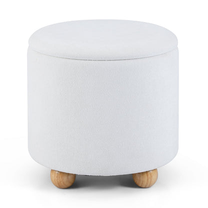 Round Storage Ottoman 45 CM Chenille Fabric Footrest Stool with Removable Lid-White