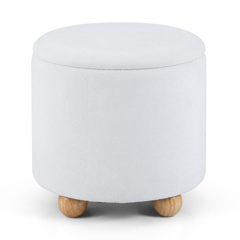 Round Storage Ottoman 45 CM Chenille Fabric Footrest Stool with Removable Lid-White