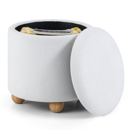 Round Storage Ottoman 45 CM Chenille Fabric Footrest Stool with Removable Lid-White
