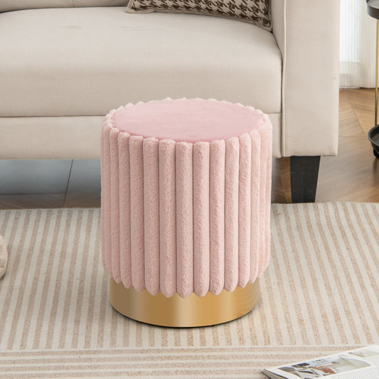 Upholstered Footrest Stool with Decorative Vertical Tufting and Heavy-duty Metal Base-Pink