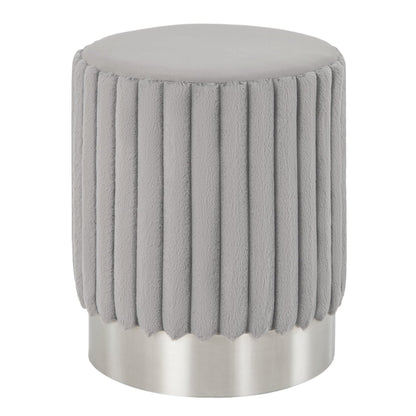 Upholstered Footrest Stool with Decorative Vertical Tufting and Heavy-duty Metal Base-Grey