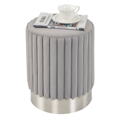 Upholstered Footrest Stool with Decorative Vertical Tufting and Heavy-duty Metal Base-Grey