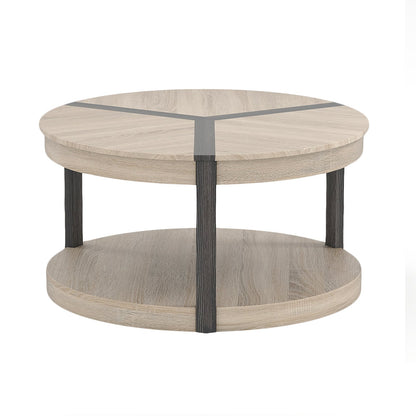 2-Tier Round Coffee Table with Storage Shelf-Oak