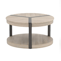 2-Tier Round Coffee Table with Storage Shelf-Oak