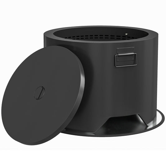 Outsunny Outdoor Round Fire Pit with Lid and Fire Poker - Black