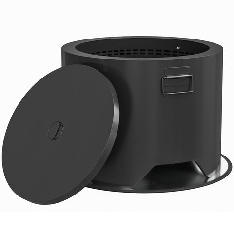 Outsunny Outdoor Round Fire Pit with Lid and Fire Poker - Black