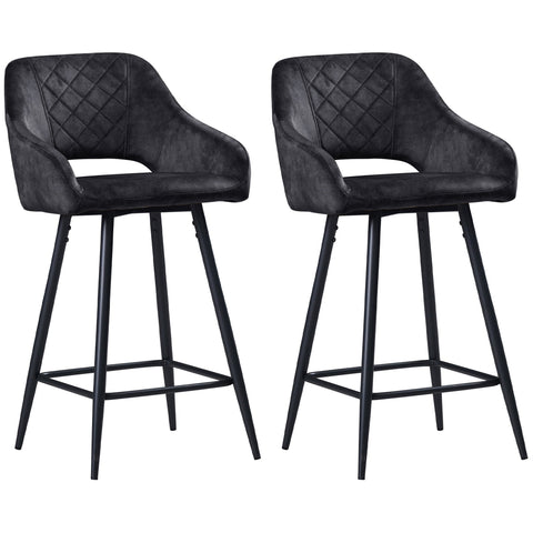 HOMCOM Set of Two Velvet-Feel Bar Stools - Grey