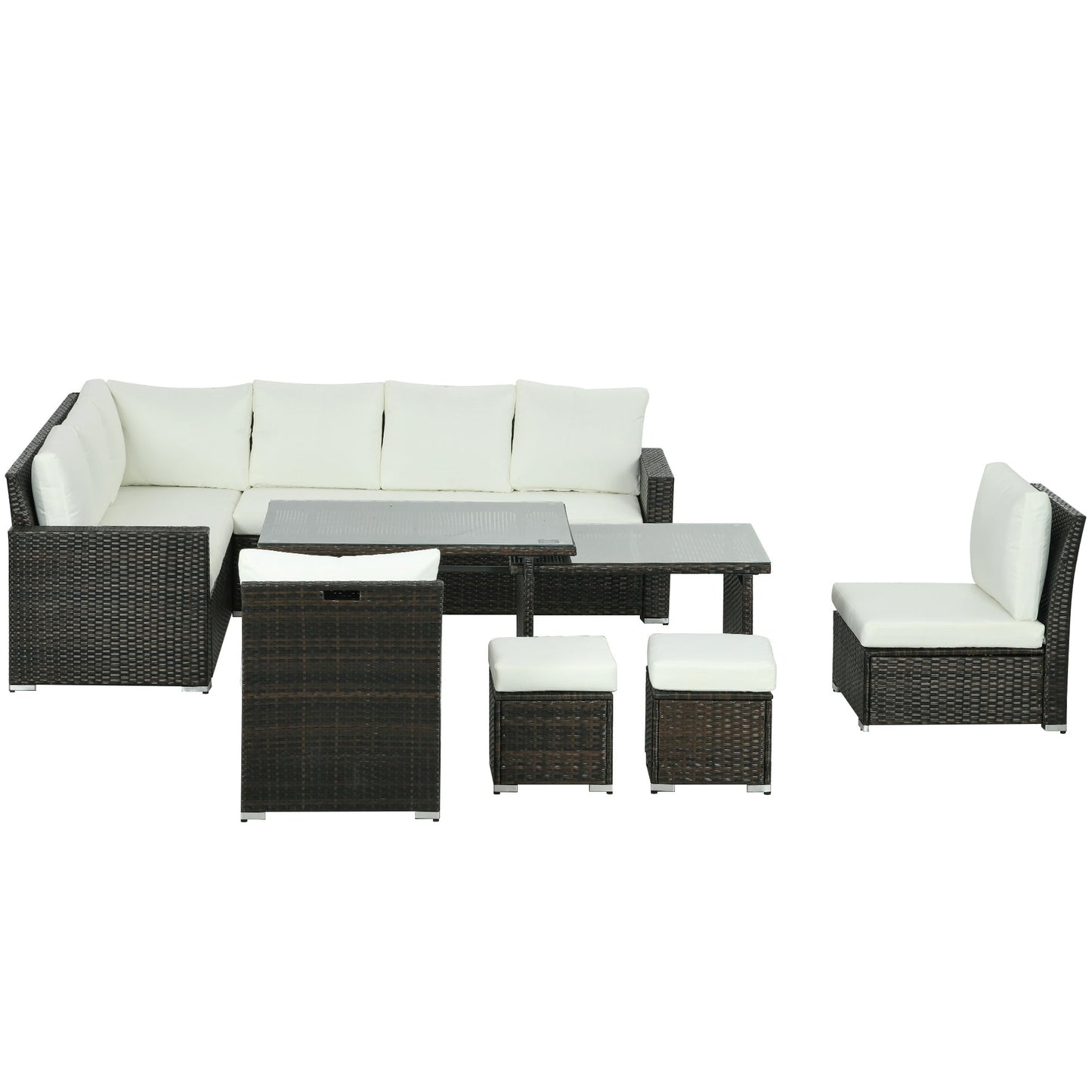 Outsunny Seven-Piece Rattan Garden Sofa Set, with Expanding Table - Cream White