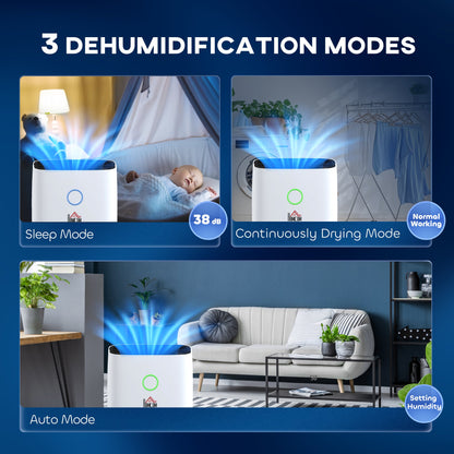 HOMCOM 20L/Day Portable Dehumidifier for Home, with LED Screen, Sleep Mode, 24H Timer, 4L Water Tank, Electric Air Dehumidifier for Damp Laundry Bedroom Basement