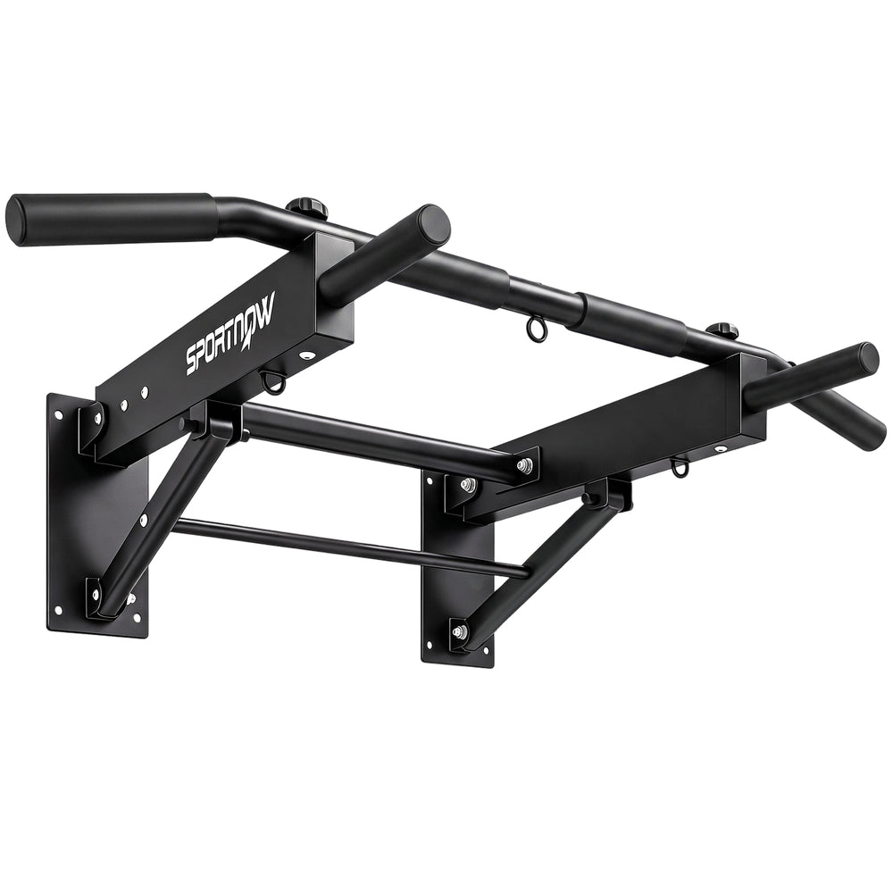 SPORTNOW Pull Up Bar Wall Mounted Chin Up Bar with Folding Design, 3 Hooks for Resistance Bands, Supports up to 120 kg, Black