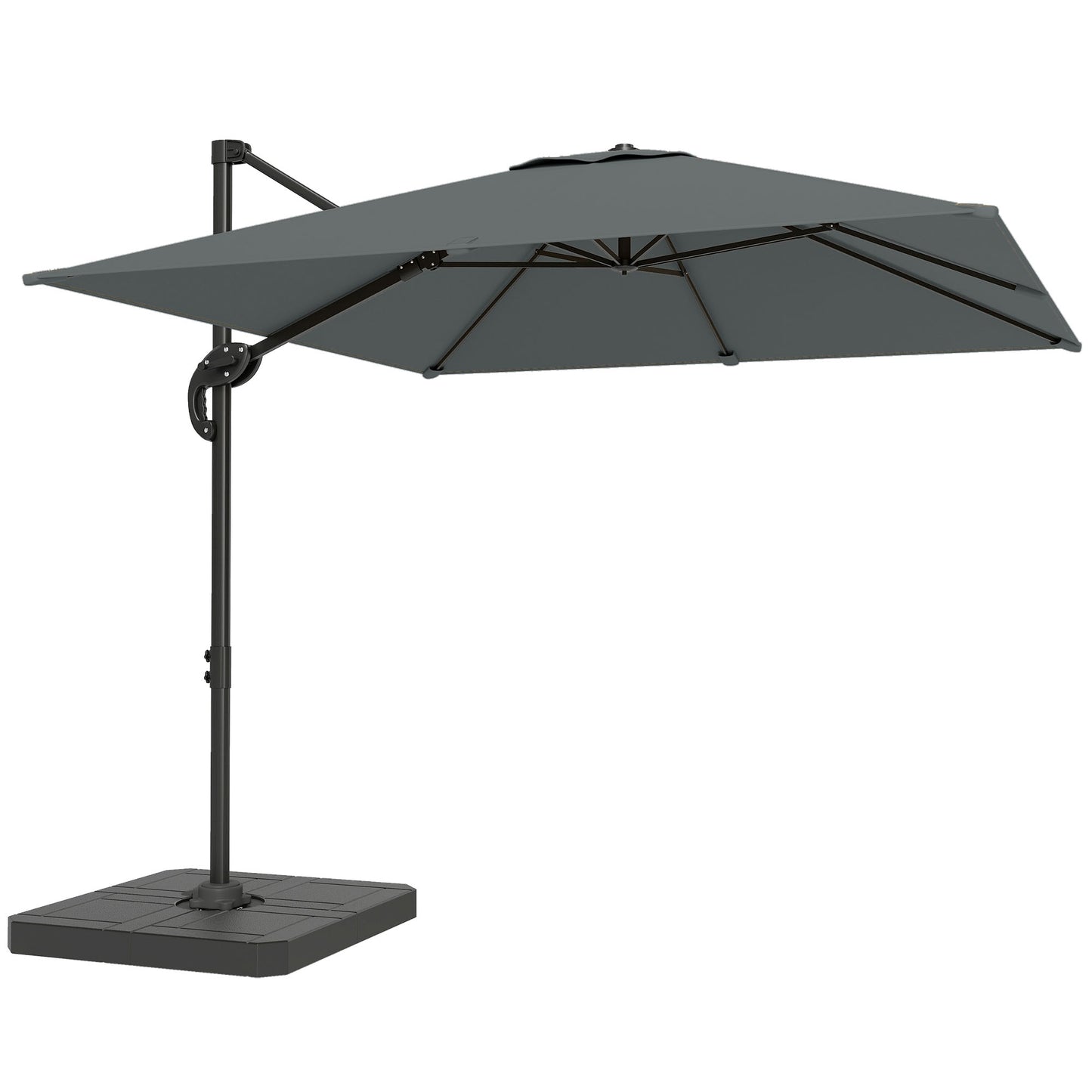 Outsunny 2.4 x 2.4m Cantilever Parasol with Umbrella Weights, UPF50+ Offset Outdoor Umbrella w/ Easy Tilt Adjustment, Dark Grey