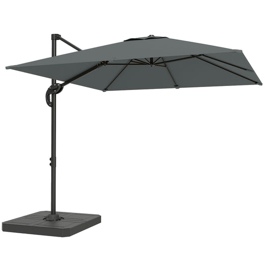 Outsunny 2.4 x 2.4m Cantilever Parasol with Umbrella Weights, UPF50+ Offset Outdoor Umbrella w/ Easy Tilt Adjustment, Dark Grey