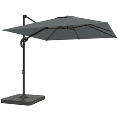 Outsunny 2.4 x 2.4m Cantilever Parasol with Umbrella Weights, UPF50+ Offset Outdoor Umbrella w/ Easy Tilt Adjustment, Dark Grey