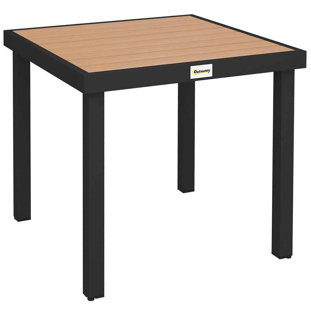 Outsunny 78 cm Garden Dining Table for 4 People, Square Outdoor Coffee End Side Table with Aluminium Legs, Natural Wood Finish