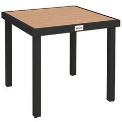 Outsunny 78 cm Garden Dining Table for 4 People, Square Outdoor Coffee End Side Table with Aluminium Legs, Natural Wood Finish