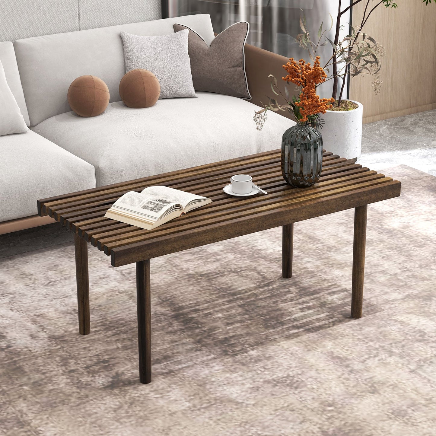 Rubber Wood Coffee Table with Slatted Tabletop