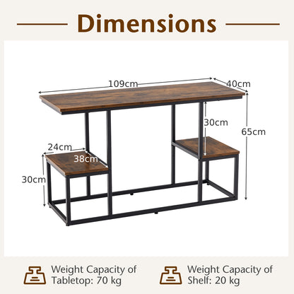 Rustic TV Console Table Industrial Sofa Table with Open Storage Shelves-Rustic Brown