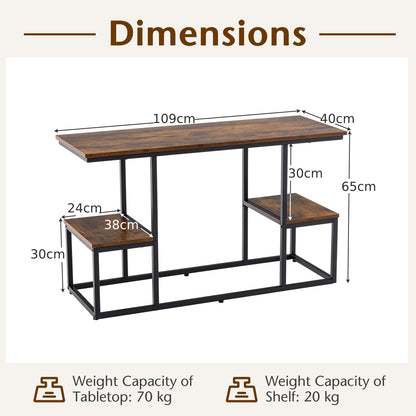 Rustic TV Console Table Industrial Sofa Table with Open Storage Shelves-Rustic Brown