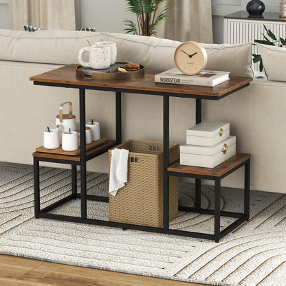 Rustic TV Console Table Industrial Sofa Table with Open Storage Shelves-Rustic Brown