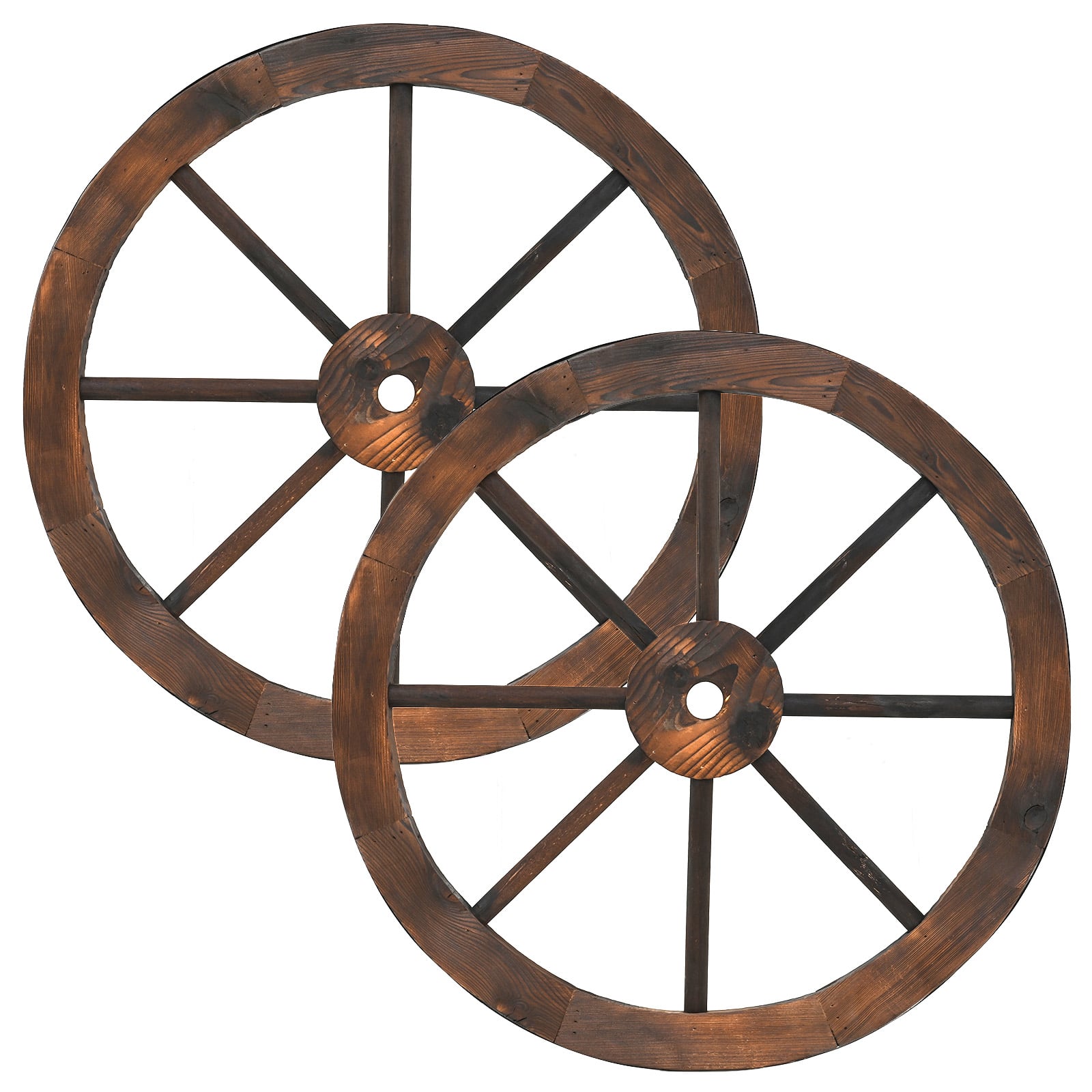 2 Pieces Rustic Wood Wagon Wheels for Party Bar Garage Home Garden