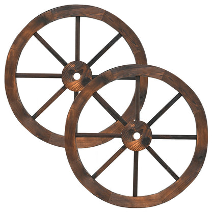 2 Pieces Rustic Wood Wagon Wheels for Party Bar Garage Home Garden