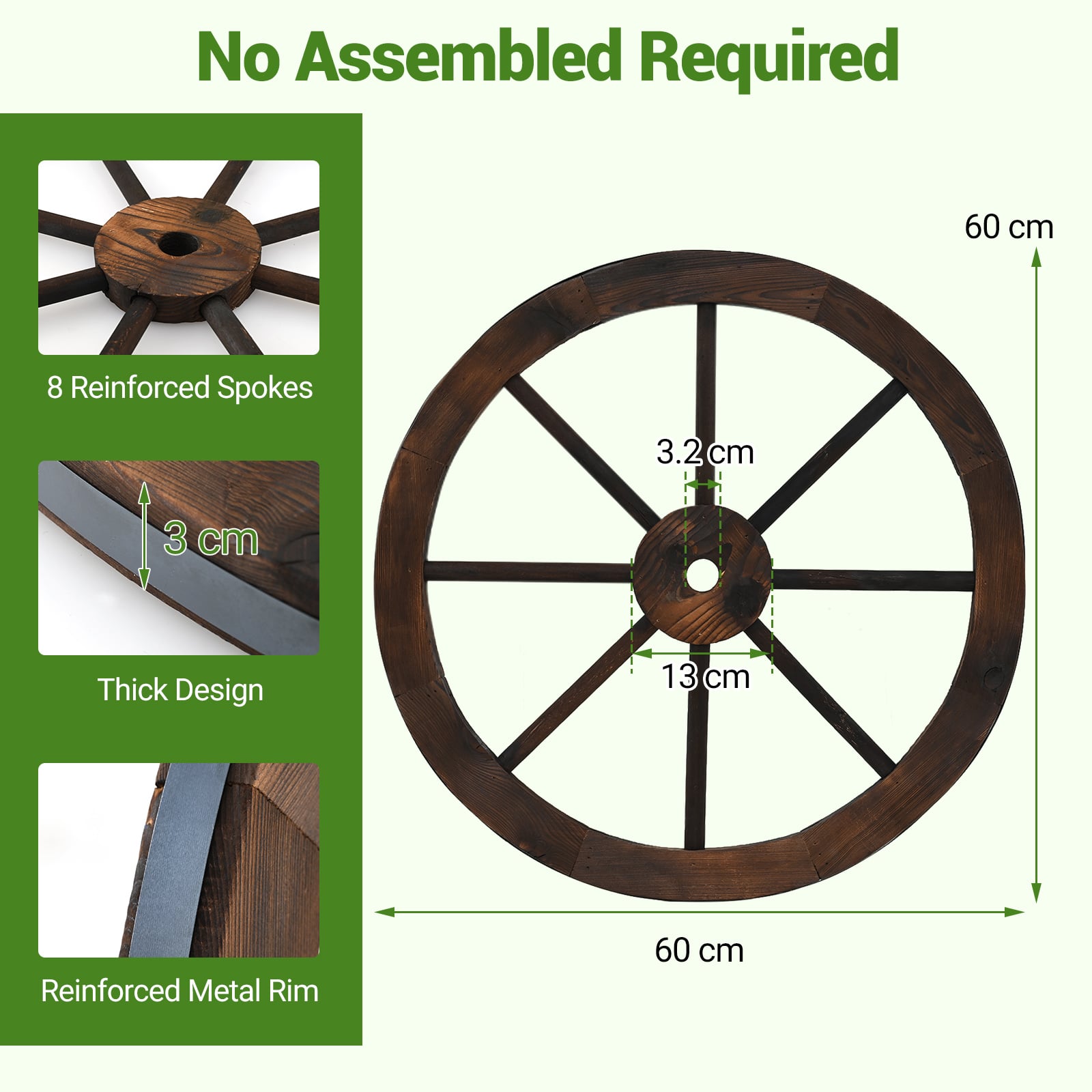 2 Pieces Rustic Wood Wagon Wheels for Party Bar Garage Home Garden