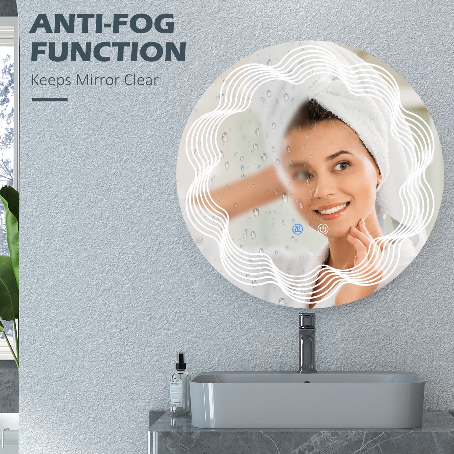 kleankin LED Bathroom Mirror with Lights, Dimming Lighted Bathroom Mirror, Wall Mounted Vanity Mirror with 3 Colour, Smart Touch, Anti-Fog, 70cm