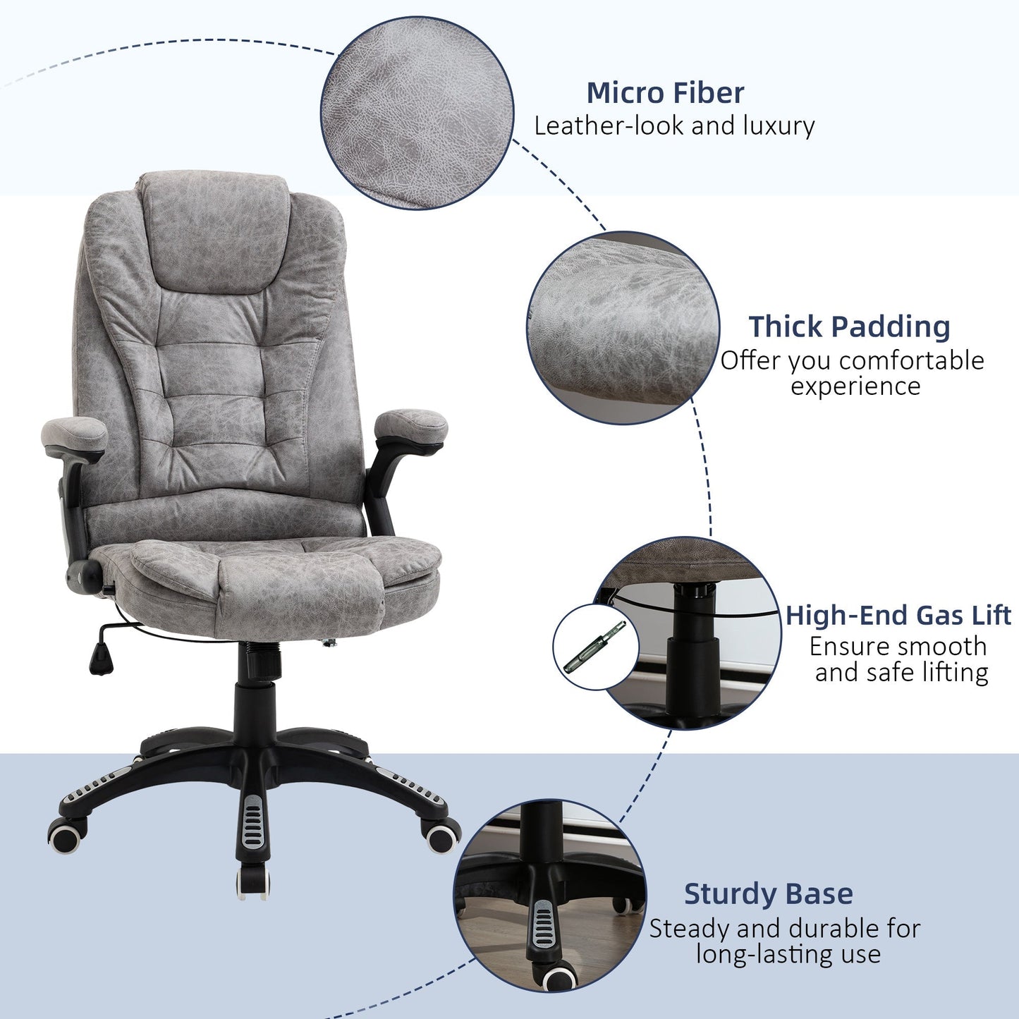 Vinsetto Swivel Office Chair for Home Ergonomic Micro Fiber Computer Chair, with Arm, Adjustable Height, Grey Armchair