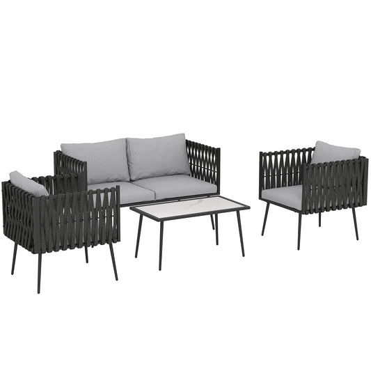Outsunny 4-Piece Garden Furniture Set with Cushions - Light Grey